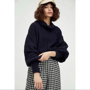 Free People Be Yours Black Cowl Neck Cropped Sweater XS